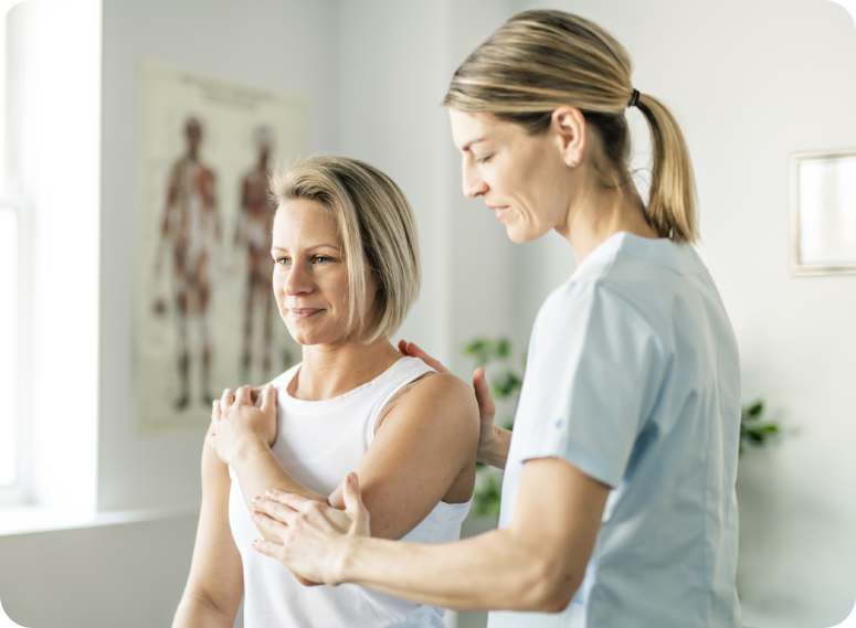 A-Modern-rehabilitation-physiotherapy-worker-with-woman-client A Modern rehabilitation physiotherapy worker with woman client